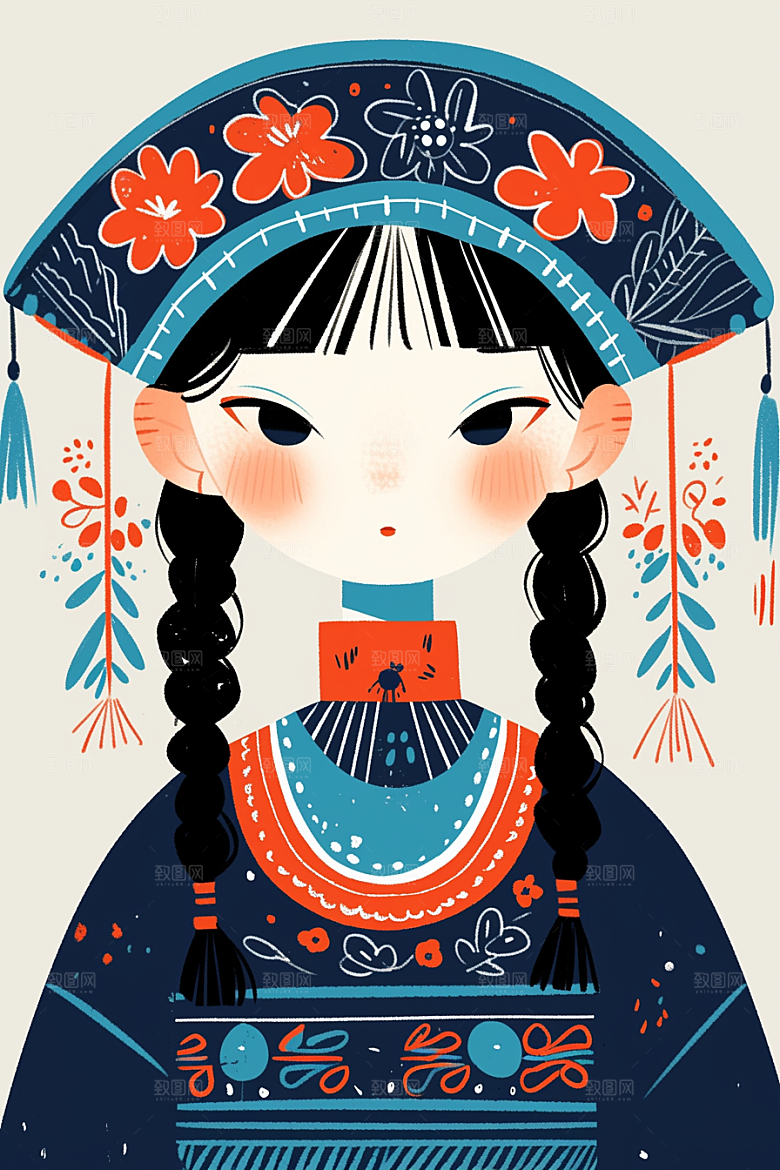 东方人物卡通艺术风插画