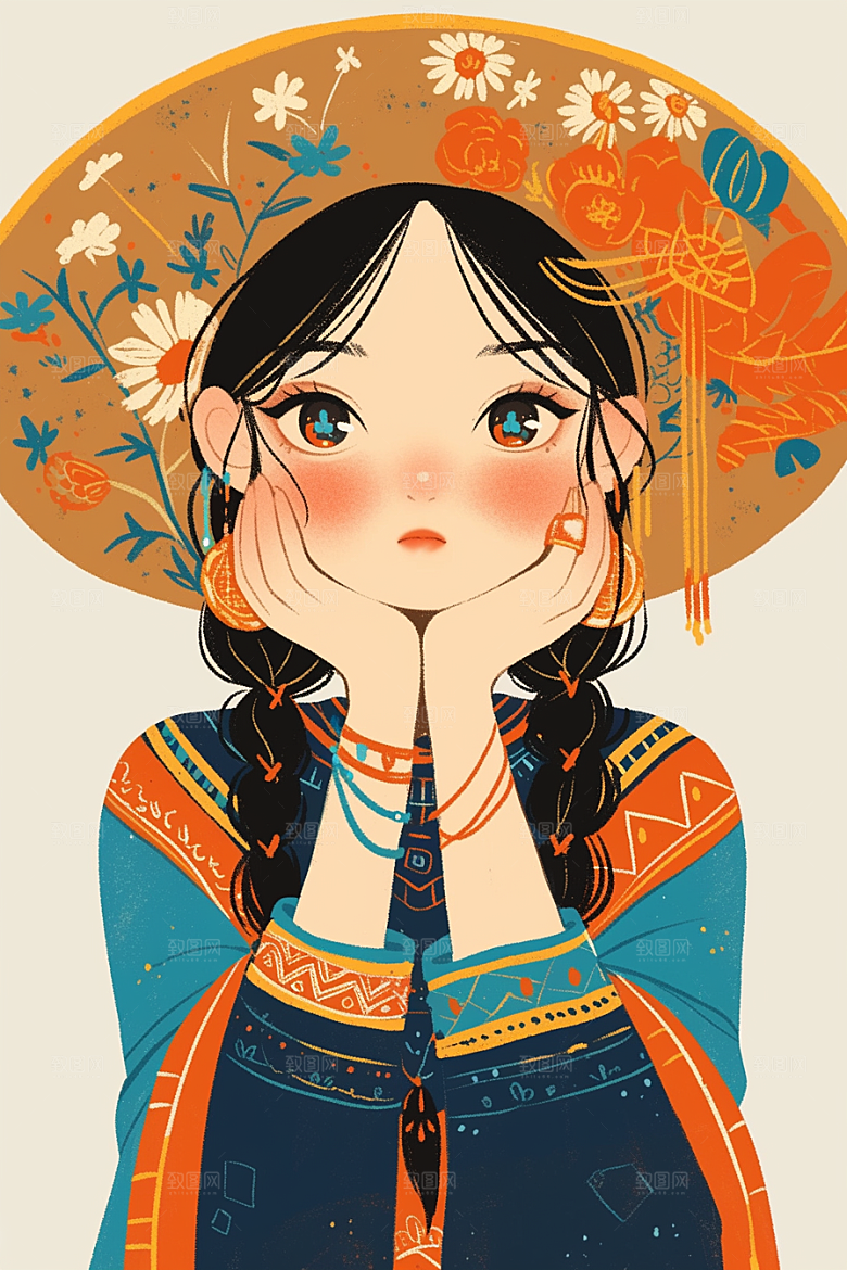 东方人物卡通少女插画