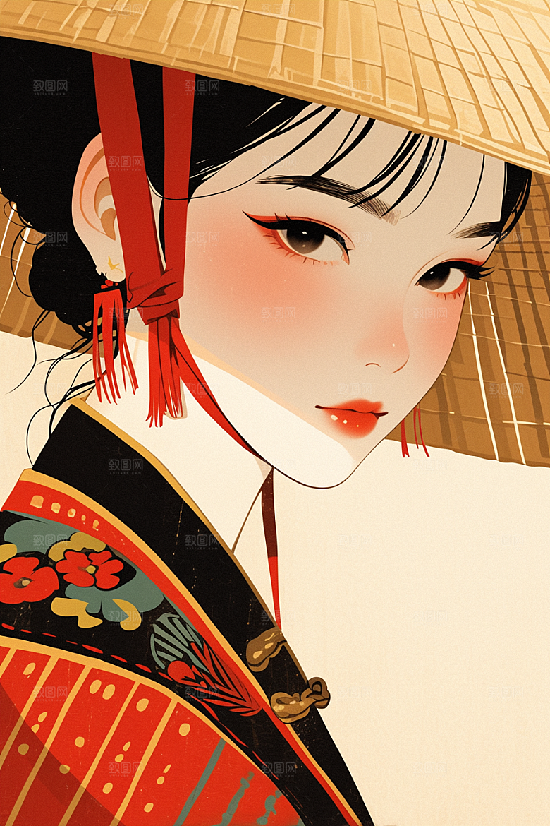 东方人物唯美艺术风插画