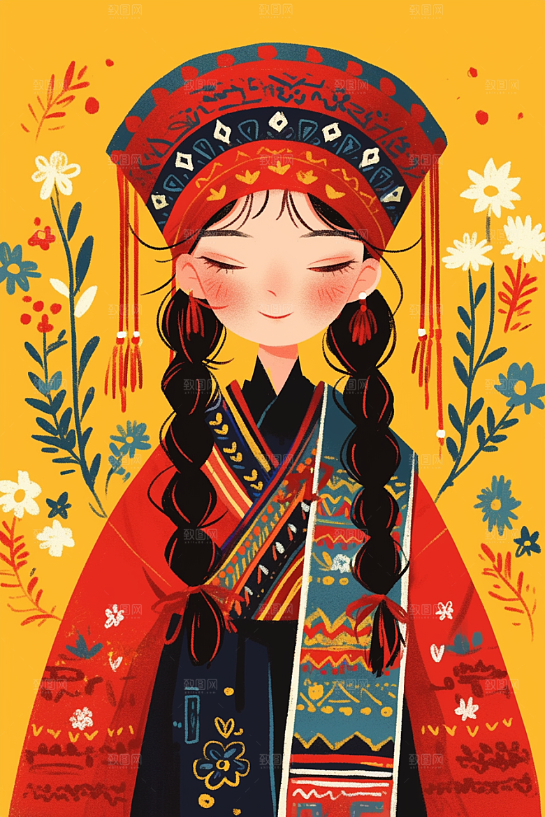 东方人物少女少数民族插画