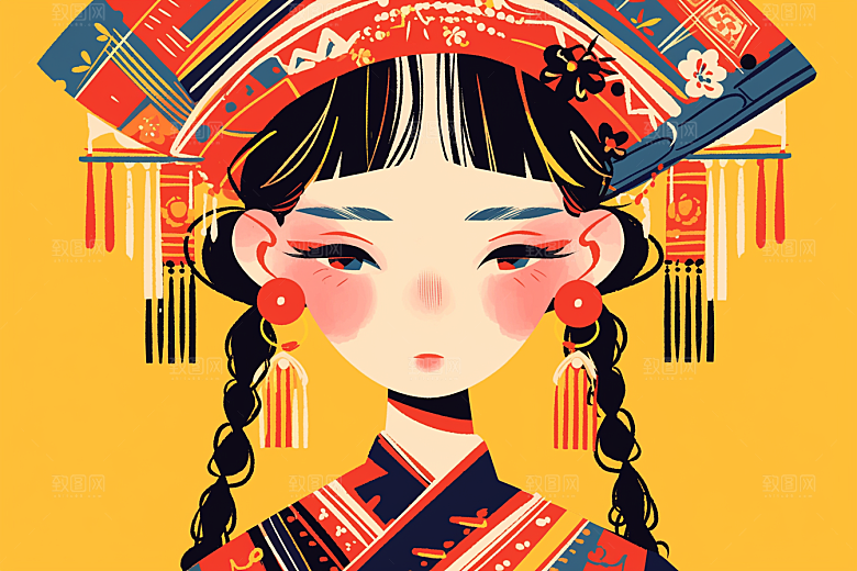 东方人物民族服饰少女插画