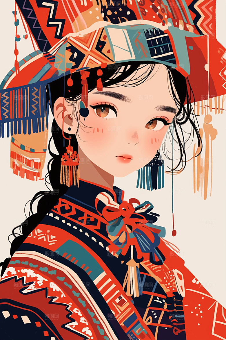 东方人物少女漫画插画