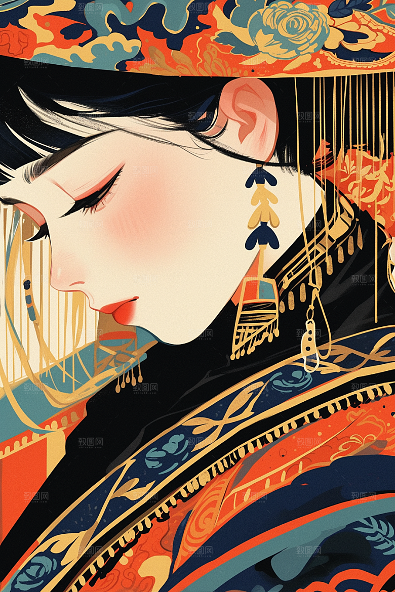 东方人物少数民族少女插画