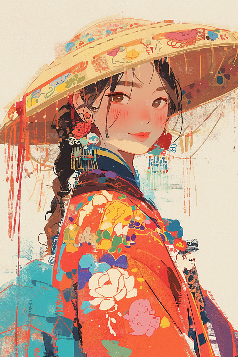 东方人物艺术风文化插画