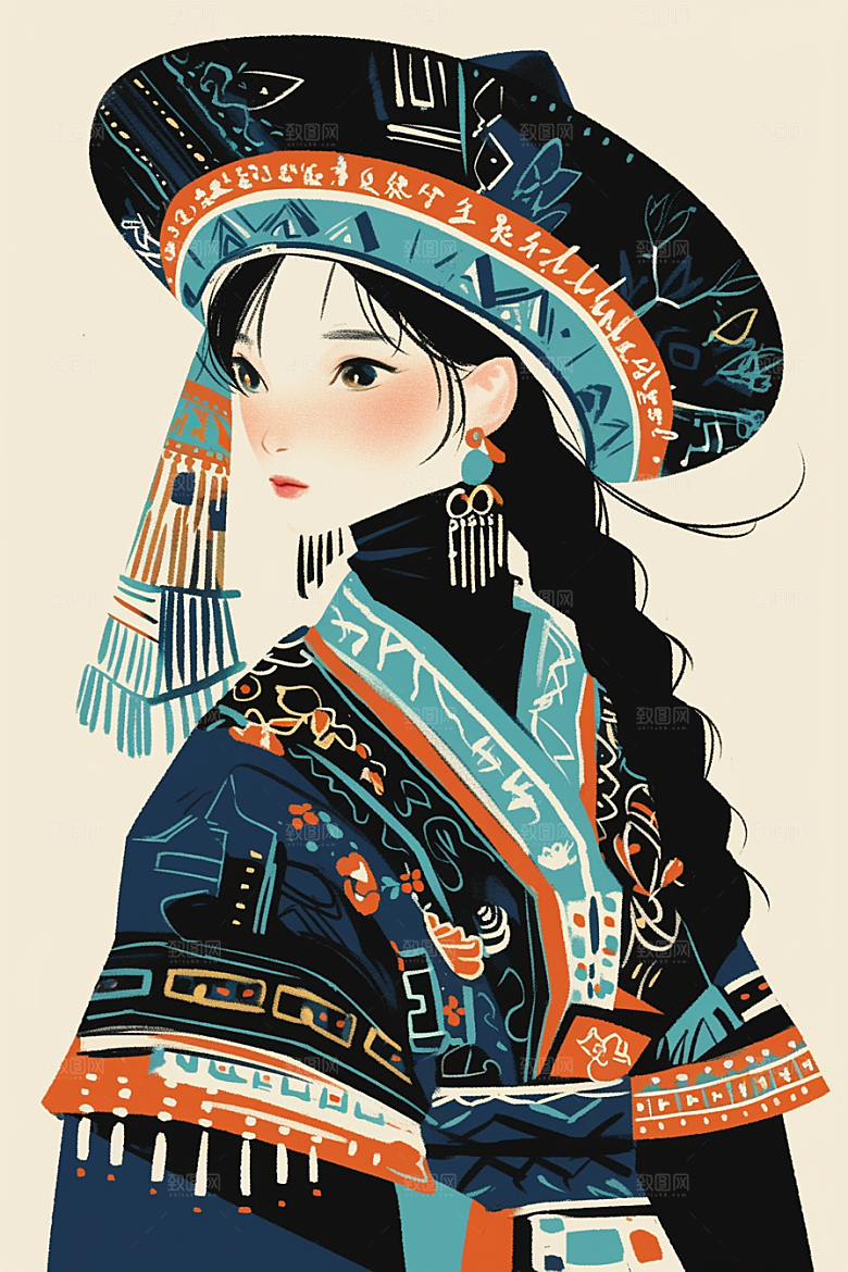 东方人物手绘文化插画