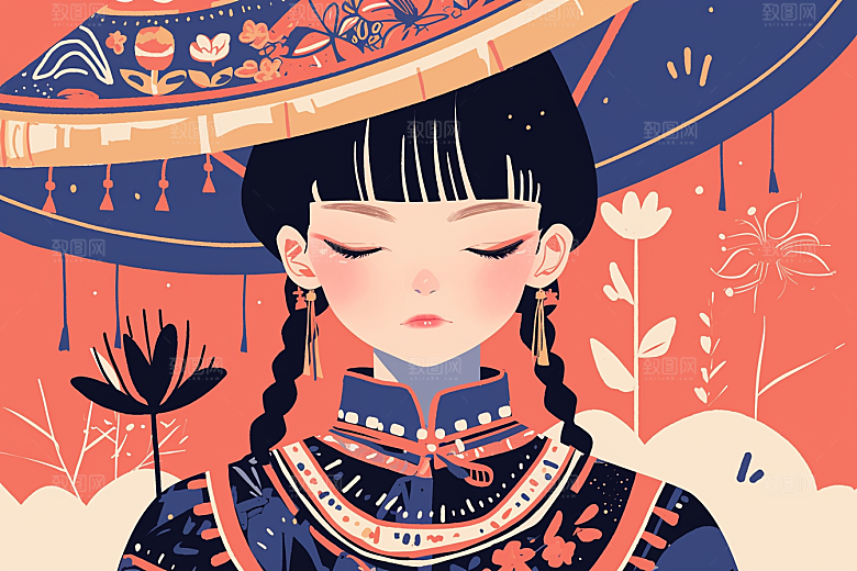 东方人物少数民族少女插画