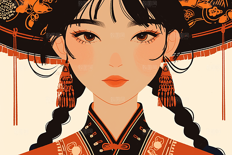 东方人物文化风格化插画
