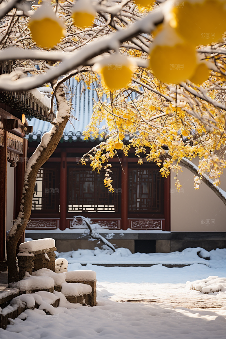 雪中腊梅冬天高清摄影图