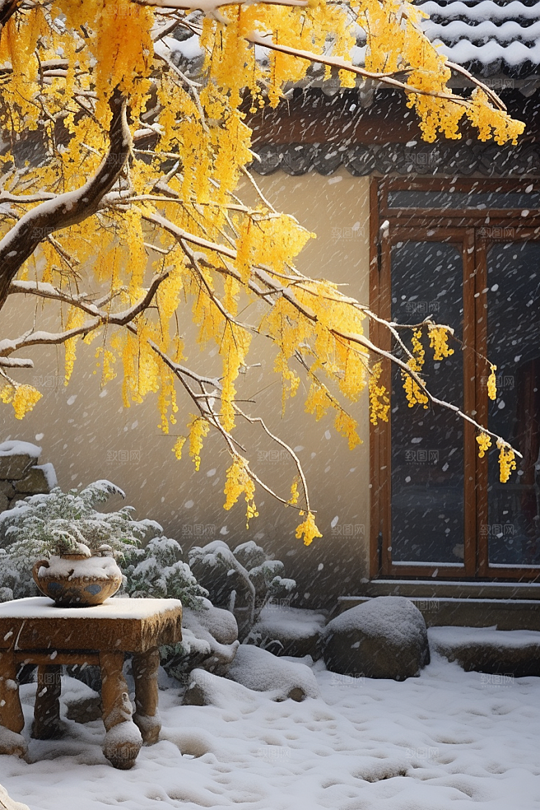 雪中腊梅唯美冬天摄影图