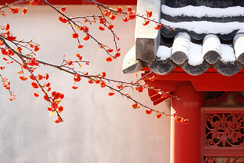 雪中腊梅寒冷冬天摄影图