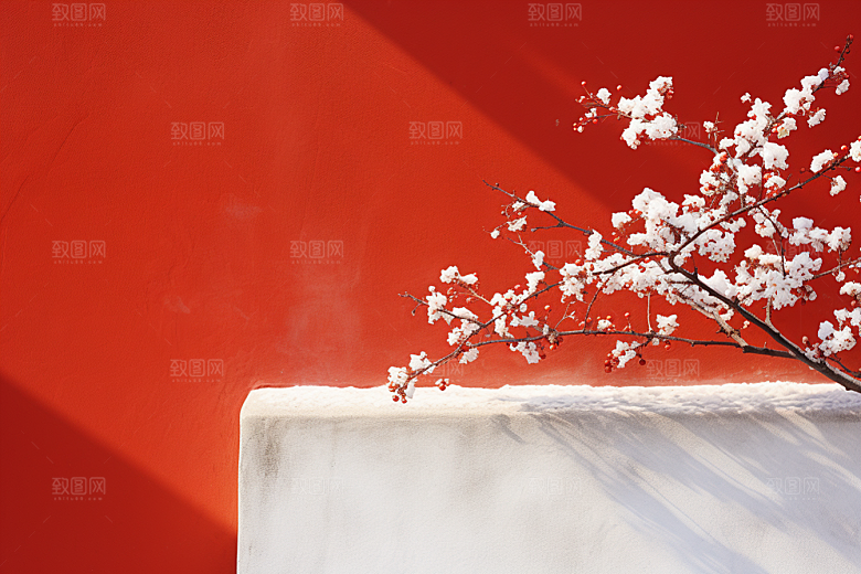 雪中腊梅冬季花卉摄影图