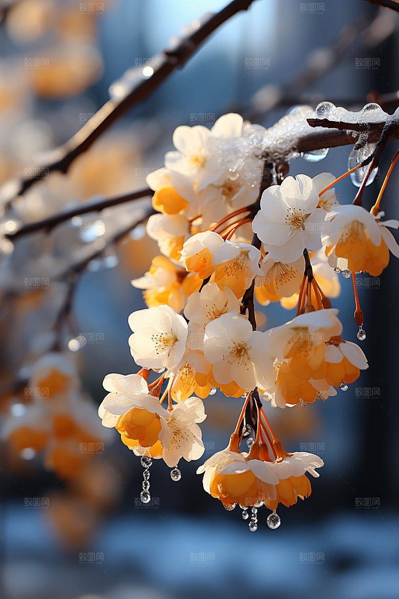 雪中腊梅芬芳唯美摄影图