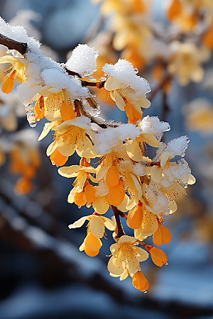 雪中腊梅唯美寒冷摄影图