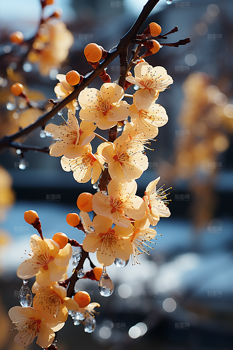 雪中腊梅高清冬天摄影图