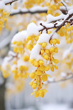 雪中腊梅冬季自然摄影图