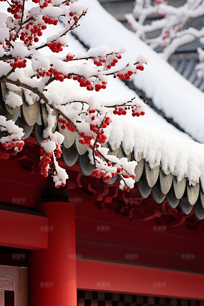 雪中腊梅花卉唯美摄影图