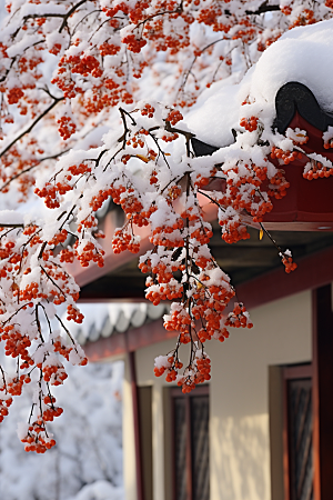 雪中腊梅花卉冬天摄影图