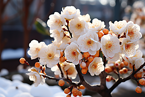 雪中腊梅花卉冬天摄影图