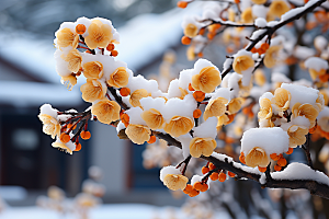 雪中腊梅自然冬天摄影图