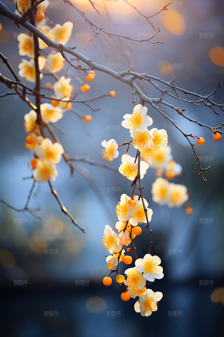 雪中腊梅花卉芬芳摄影图