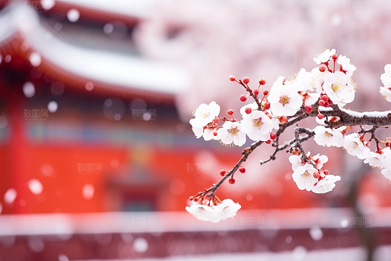 雪中腊梅梅花冬天摄影图
