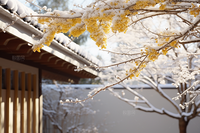 冬天腊梅花芬芳花卉摄影图