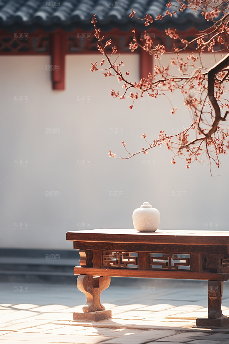 冬天腊梅花中国风园林摄影图