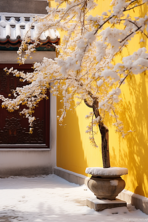 冬天腊梅花园林传统摄影图