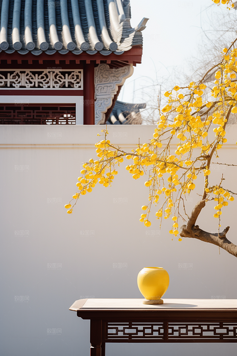 冬天腊梅花新中式芬芳摄影图