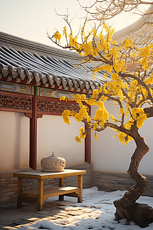 冬天腊梅花中国风高清摄影图