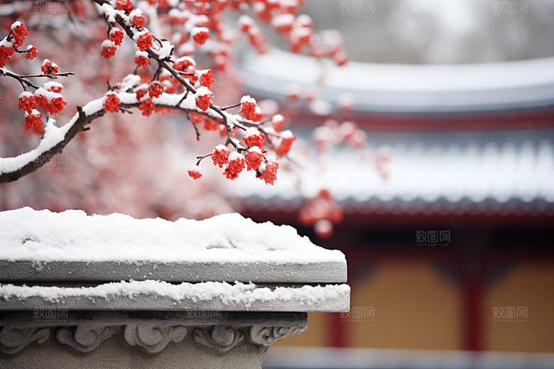 冬天腊梅花优雅园林摄影图