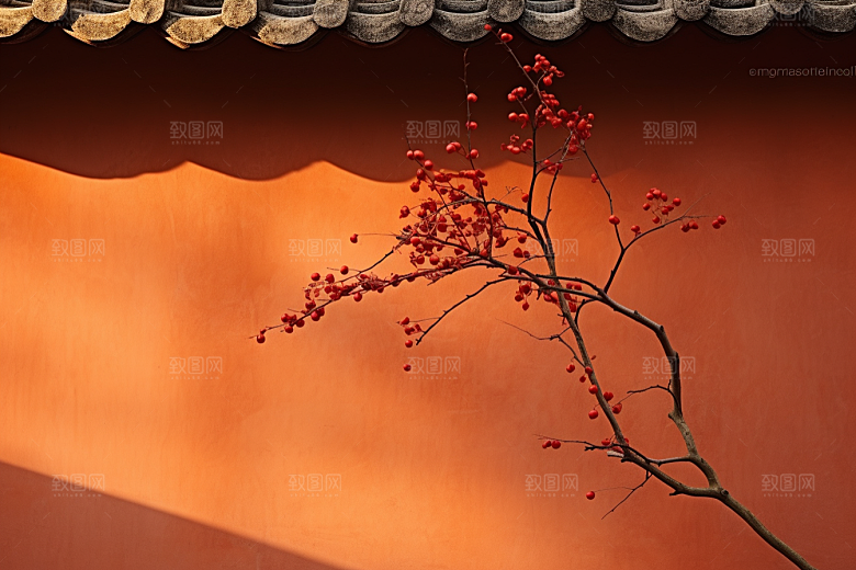 冬天腊梅花新中式园林摄影图