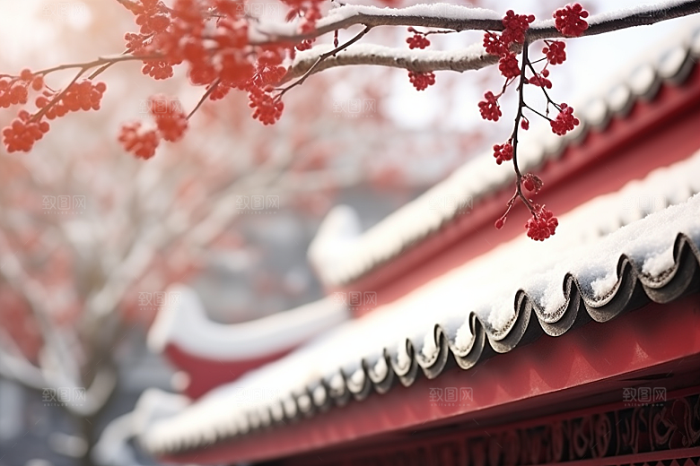 冬天腊梅花园林新中式摄影图