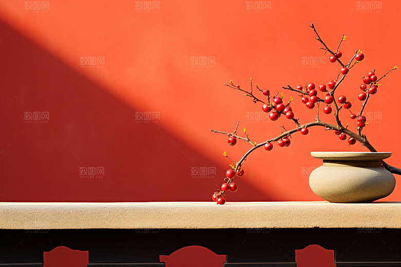 冬天腊梅花中国风园林摄影图