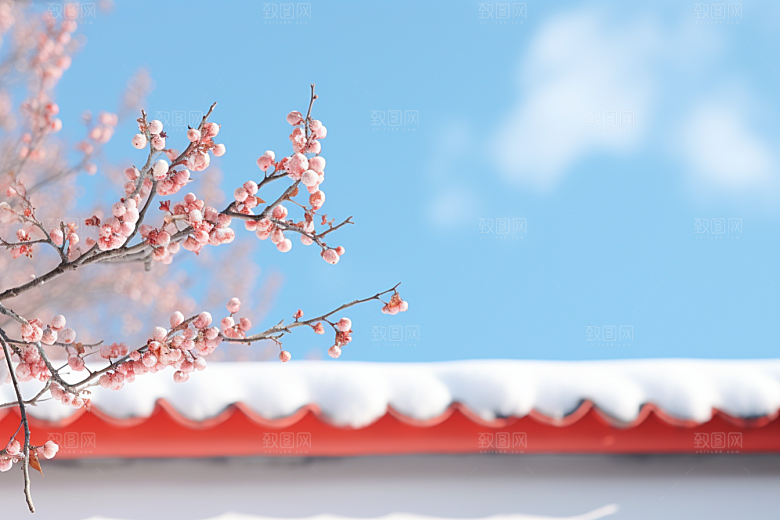 冬天腊梅花园林传统摄影图