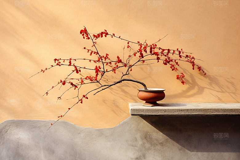 冬天腊梅花传统园林摄影图
