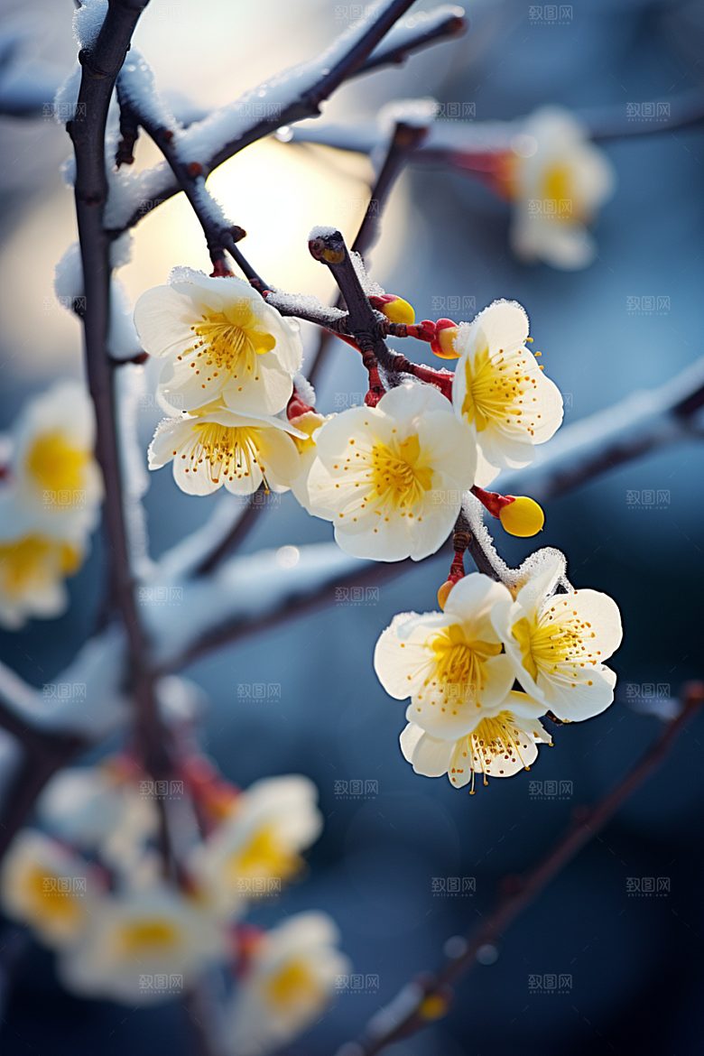冬天腊梅花自然花卉摄影图