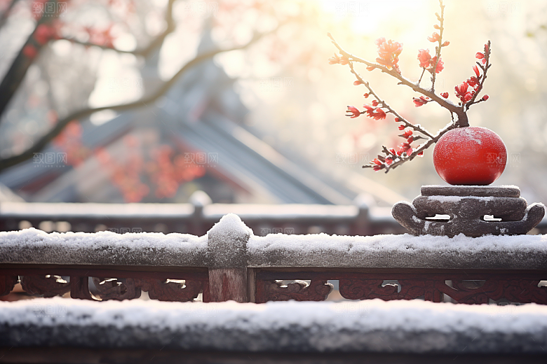 冬天腊梅花寒冷新中式摄影图