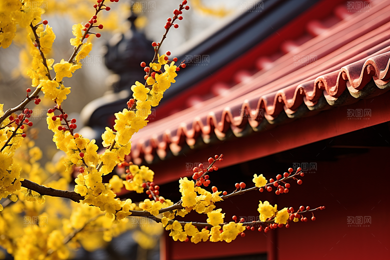 冬天腊梅花寒冷花卉摄影图