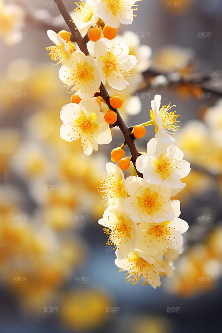 冬天腊梅花植物中国风摄影图