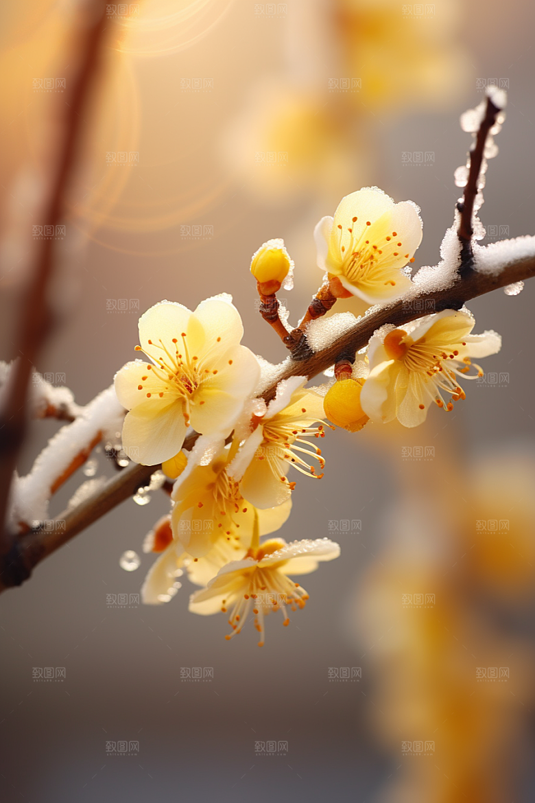 冬天腊梅花花卉中国风摄影图