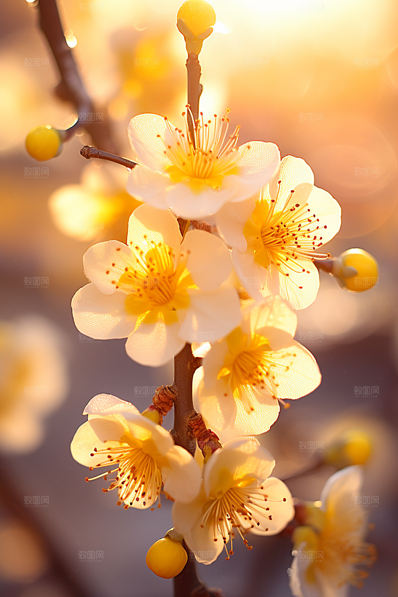 冬天腊梅花花卉植物摄影图