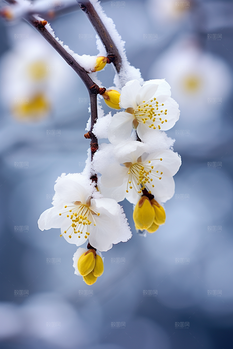 冬天腊梅花自然花卉摄影图