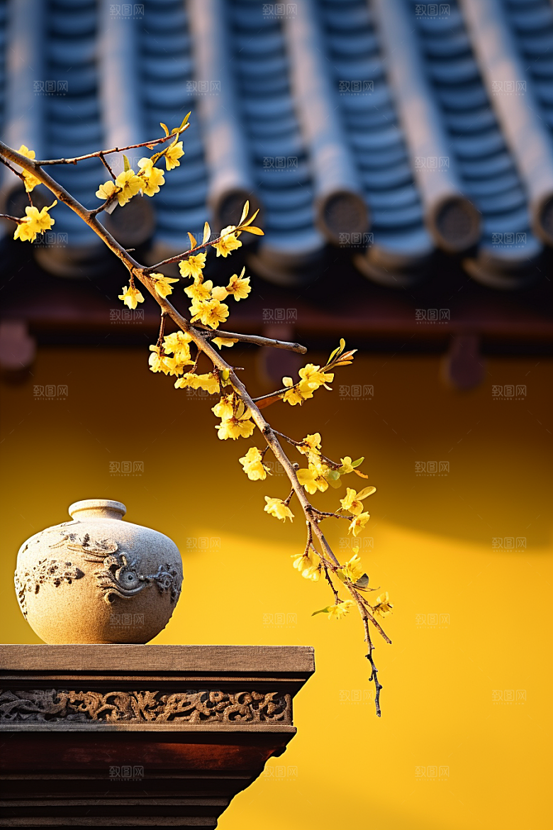 冬天腊梅花寒冷高清摄影图
