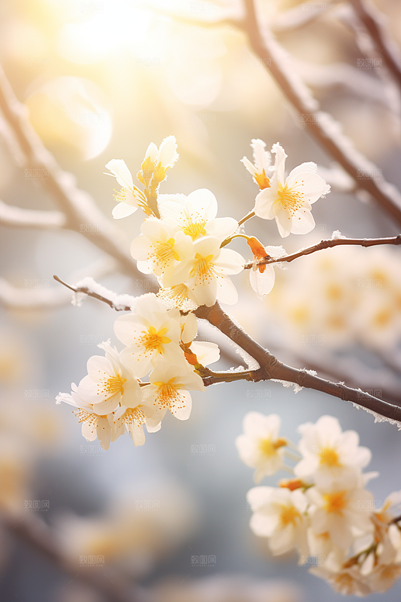 冬天腊梅花花卉优雅摄影图