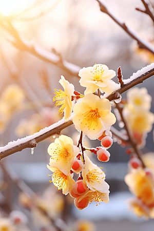 冬天腊梅花园林中国风摄影图