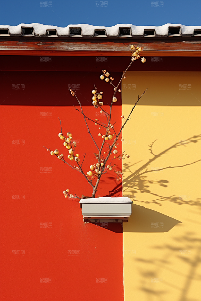 冬天腊梅花芬芳新中式摄影图