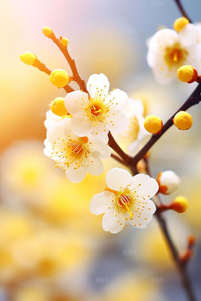 冬天腊梅花植物传统摄影图