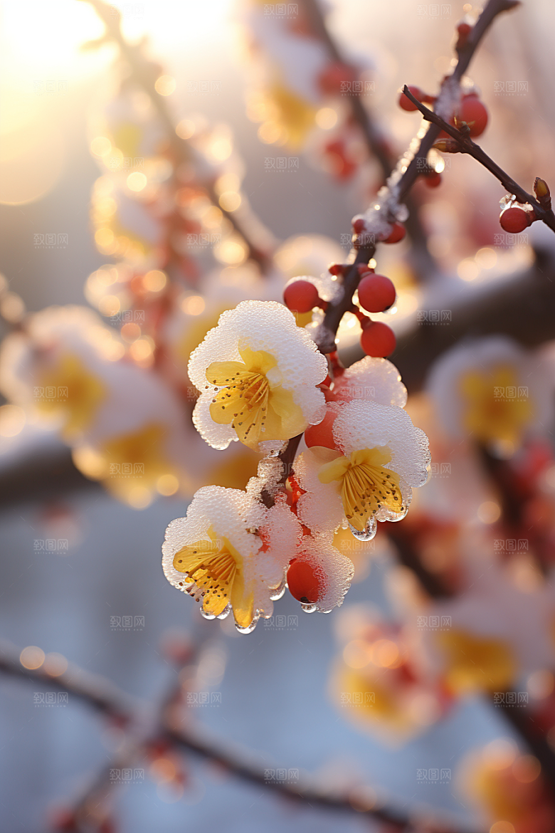 冬天腊梅花花卉新中式摄影图