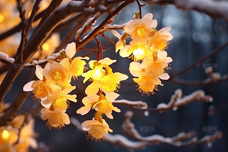 冬天腊梅花芬芳寒冷摄影图